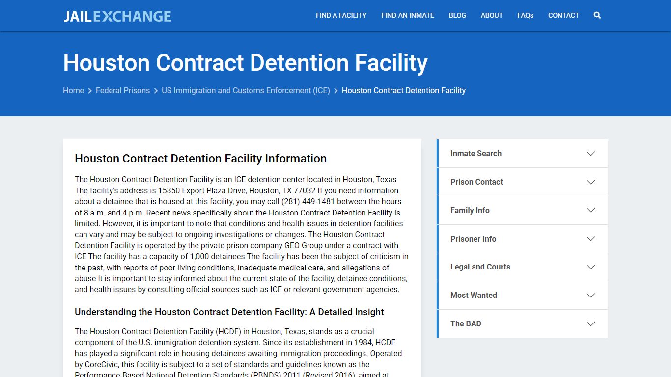 Federal Inmate Search - Houston Contract Detention Facility - Jail Exchange