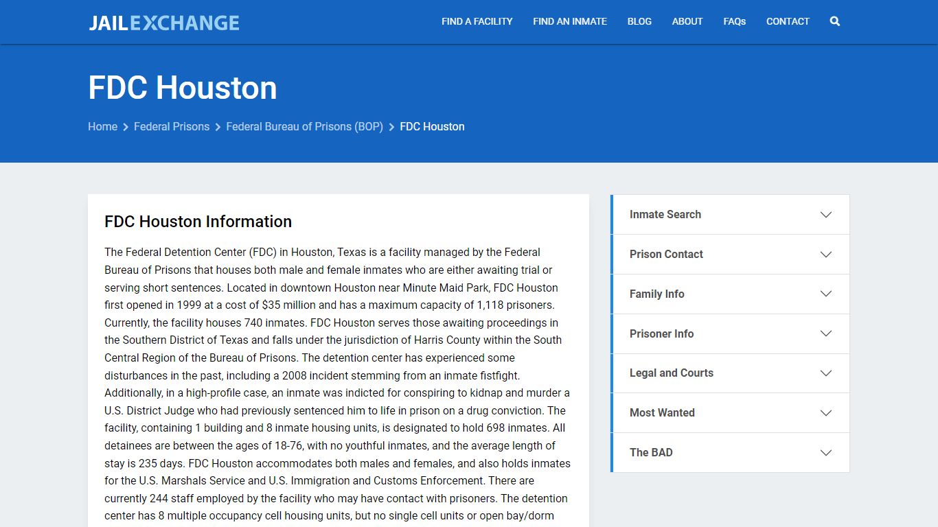 Federal Inmate Search - FDC Houston - Jail Exchange