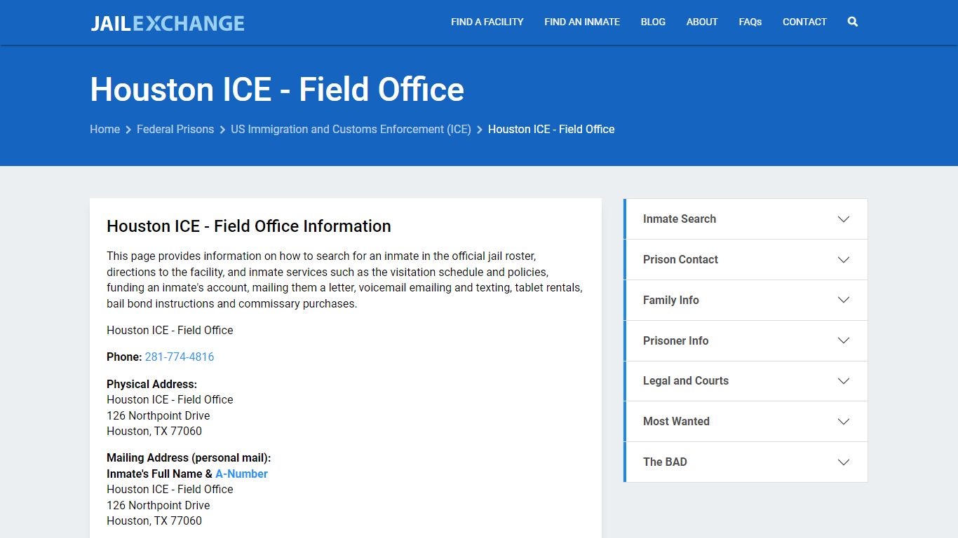 Federal Inmate Search - Houston ICE - Field Office - Jail Exchange
